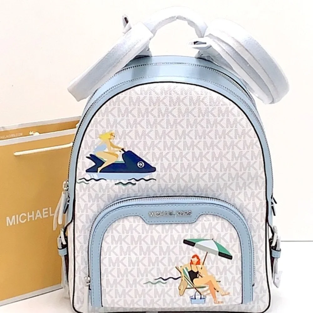 MICHAEL KORS JET SET GIRLS JAYCEE MEDIUM BACKPACK BRIGHT WHITE/ BLUE COLOR